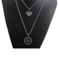 Collar de doble capa de acero de titanio con colgantes de árbol de vida y corazón - Juego Árbol de la Vida 60CM y Corazón 40CM