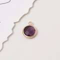 10mm purple birthstone crystal charm with gold bezel for DIY jewelry making - Deep purple