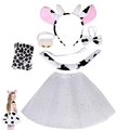 Kids cow costume set with ears headband, tail, bow tie, nose and white sequin tutu skirt - Pink Cow 6-Piece Set