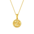 Gold plated coin necklace featuring a white round pendant with the letter Z and beads - Letter Z (S-P173-Z)