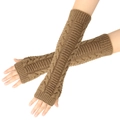 Dark brown chunky cable knit fingerless arm warmers in long sleeve glove style - One Size / Khaki