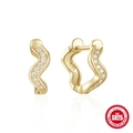 S925 sterling silver gold wave hoop earrings with sparkling cubic zirconia stones - Streamlined Wave Style / Gold