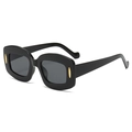 Y2K retro square sunglasses with thick black frames and gold oval accents on corners - Black Frame Black Grey Lens