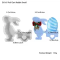 Détail du moule en silicone lapin avec chariot, figurine finie et mesures précises - D5161-Petit moule d'ornement de lapin tirant une charrette