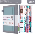 Grey undated daily planner with hourly schedules, elastic strap and sticker set - Grey + 8 Sheets Planning Stickers
