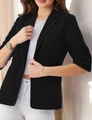 Chaqueta blazer negra ajustada para mujer con mangas 3/4 fruncidas para oficina - S / Negro