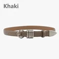 Minimalistischer Khaki Ledergürtel mit silberner Rundschnalle und Metallschlaufen - Khaki