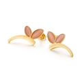 Orecchini a fiore dorati con pietre ovali rosa occhio di gatto minimalisti - Orecchini a foglia in pietra occhio di gatto rosa / Oro (KE50895-K)