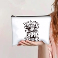 White highland cow makeup bag with Not Today Heifer print and black zipper closure - Not Today Heifer Cow with Coffee (jiayingpbb0108)