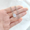 Silver teardrop zircon necklace set with micro-paved crystals for wedding gifts - Water Drop Necklace