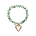 Detail of beaded bracelet with mint green cat eye stones and golden heart charm - Gold/Mint Green Cat's Eye