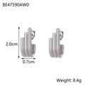 Minimalist silver geometric stainless steel earrings with triple pillar curved design - Triple Layer Curved Earrings (BE47590AW0)