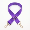 Detail of adjustable purple nylon wide strap with polished gold hardware and spring hooks - Bright Purple