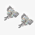 Iridescent butterfly stud earrings with sparkling rhinestones and silver metal finish - Bow