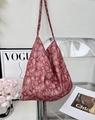 Deep red paisley canvas tote bag with large capacity and shoulder strap in casual setting - Dark Red Paisley(5#)