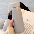 Minimalist light grey portable insulated mug with ribbed lid and wooden tassel decor - Tassel Light Grey-400ml