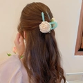Light blue camellia hair clip with white fabric flower for elegant lady hairstyles - White Fabric Flower Hair Clip (claw Clip)