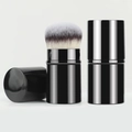 Retractable makeup brush with black metal tube and soft bristles for foundation and powder - Black Round Style (30#)