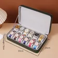 Dark green 12-slot leather watch storage box with soft grey velvet lining and zipper - 12 Slots / Dark Green