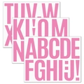 Self-adhesive 3-inch hot pink capital letter stickers from A-Z with bold sans-serif design - Pink Letters A-Z/3 Sheets Set