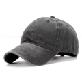 Detail view of washed charcoal grey baseball cap with vintage distressed cotton fabric - Adjustable / Black