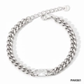 Bracciale a catena cubana in acciaio inossidabile argento con zircone trasparente rettangolo - Argento / Zirconia Bianca