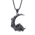 Gothic black crescent moon necklace with skull detail and lunar texture finish - Black Moon Skull Pendant (No Chain)