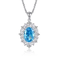 Colgante con Medallón Halo de Plata de Ley S925 Piedra Preciosa Azul Elegante Joya - Fddz-026 - Azul Océano (cadena Chopin) / Plata 925