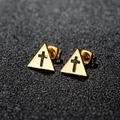 Minimalist gold triangular earrings with hollow cross design in polished stainless steel - Triangle Cross Style (175) / Gold