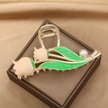 Pinza per capelli a tulipano dorato con fiori in smalto rosa e perla su scatola - Tulipano Rosa Chiaro-YZAP45-11
