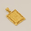 Pendentif carré doré avec emblème d'aigle et bordure ajourée aux détails complexes - F-Pendentif Seul