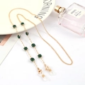 Golden eyewear chain with green glitter beads and anti-slip rubber loops for women - 1007-1 (Green)
