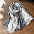 Artistic blue and white gradient cotton linen scarf with tassel fringe on wood floor - Navy Gradient