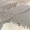 Elegant gold square shell necklace for women on white silk with leaf shadow - Gold