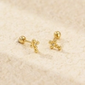 S925 sterling silver cross stud earrings in gold finish with zircon inlay and screw back - 925 Silver / Gold