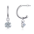 Elegante S925 sterling zilveren oorringen met ronde briljant geslepen moissanite hangers - E13832 Enkele Steen Hoop / Nee