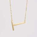 Polished 18K gold plated stainless steel necklace featuring a letter T pendant - Gold Letter T (With Chain)