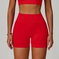 Nahtlose rote Yoga-Shorts mit hohem Bund aus Stretch-Strick für Bauchkontrolle und Lifting - S / Rot