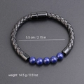 Men's black braided leather bracelet featuring deep blue stone beads and magnetic buckle - Lapis Lazuli