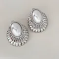 Vintage style silver oval pearl earrings with shell texture design in variant D2870 - Silver Vintage Shell Earrings (D2870)