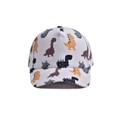 Kids baseball cap featuring cartoon dinosaur patterns in light grey with curved brim - White Dinosaur