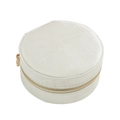 Portable round cream velvet jewelry case with gold zipper for rings and earrings - Round / White