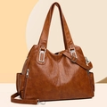Brown oil wax leather tote bag with double handles and adjustable crossbody strap - 9002 Brown