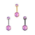 Three-piece belly button rings in gold, silver, and black with pink opal stone inlay - Steel / Pink Synthetic Opal