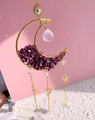 Handmade crescent moon suncatcher with amethyst stones and hanging crystal spheres - M2-Amethyst