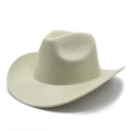 Classic wide-brim western cowboy hat in cream faux suede with elegant rolled edges - M (56-59cm) / Avocado Green