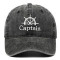 Vintage washed dark grey cotton baseball cap with white Captain anchor embroidery - Adjustable / Black