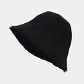 Black cotton bucket hat with frayed edges in a minimalist street style design - One Size / Black