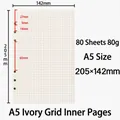 A5 ivory white grid refill paper 80 sheets 80g with six-hole punch specifications - A5 6-Hole Grid Refill (80 Sheets)