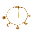 Bracciale a catena in acciaio inossidabile dorato con ciondoli a rosa, luna e fantasma - Bracciale con ciondoli multipli / Bracciale Oro (KB882)